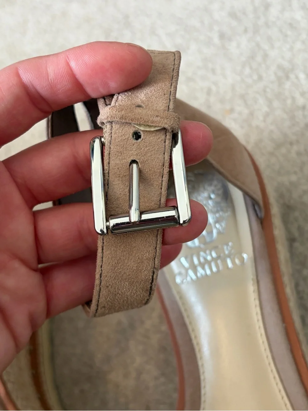 Vince Camuto Women’s Suede Ankle-Strap Sandals — Taupe